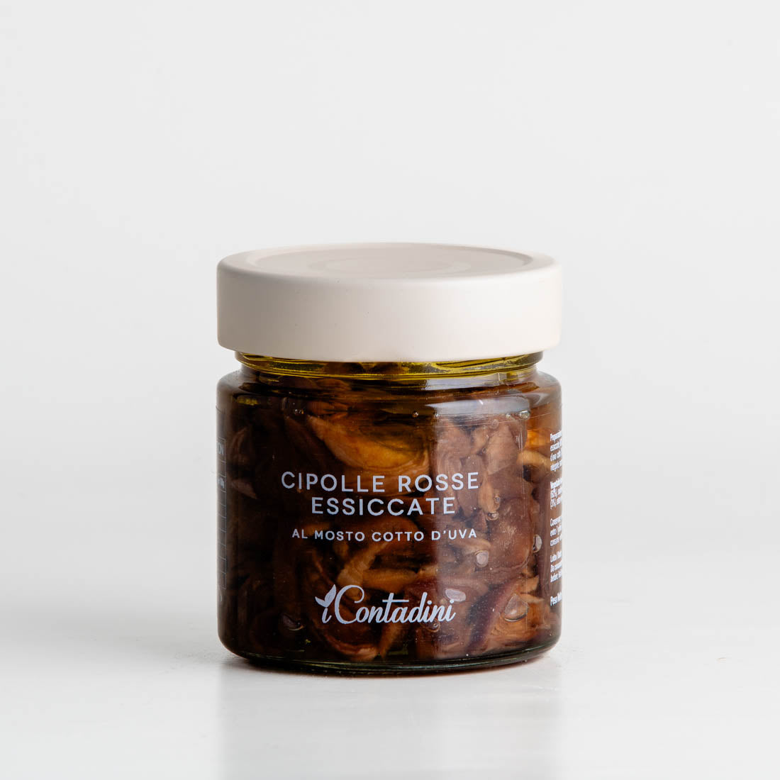Jar of 'Cipolle Rosse Essiccate' with 'Contadini' branding on a white background